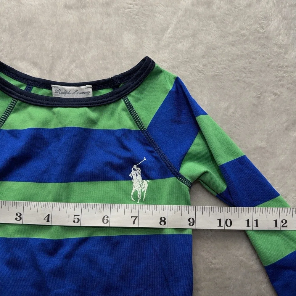 Ralph Lauren Baby Green Long Sleeve Rashguard Swim 24M Stripped Big Pony Preppy